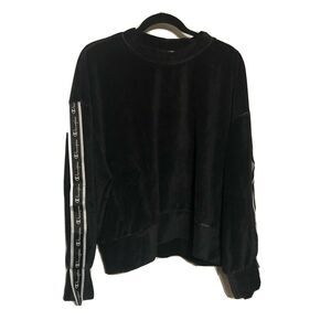 Champion Velour Logo Tape Cropped Sweatshirt Women's XL Black White Crewneck